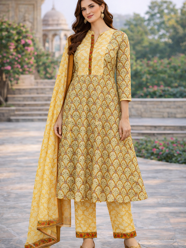 Women's Printed Anarkali Kurta Set with Dupatta & Pants