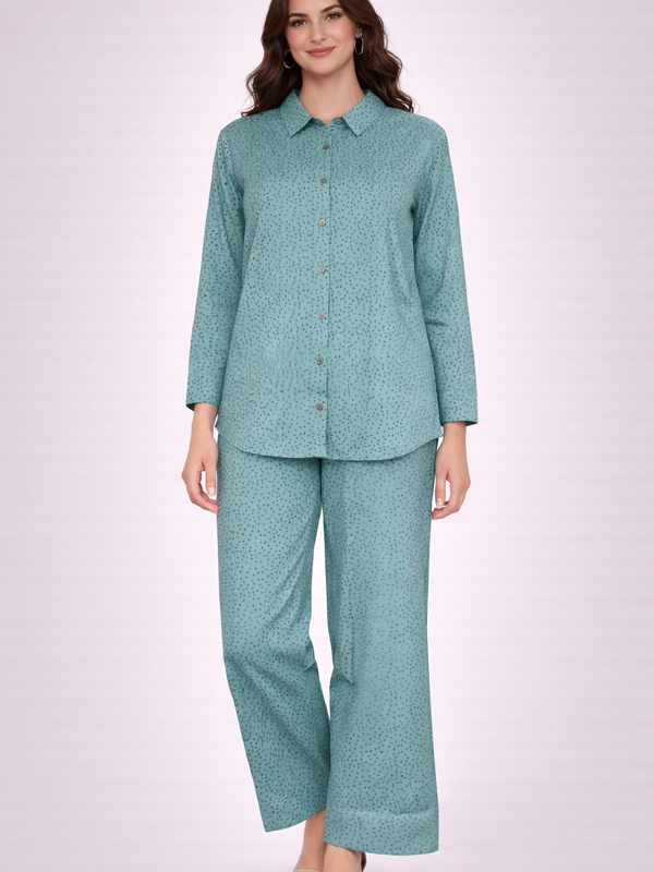 Elegant Mint Green Printed Two Piece Cord Set for Women